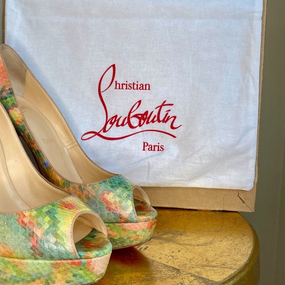 Excellent Christian Louboutin Troca 140 Python Pixel - Red Bottoms Size EU 38 - Picture 11 of 16
